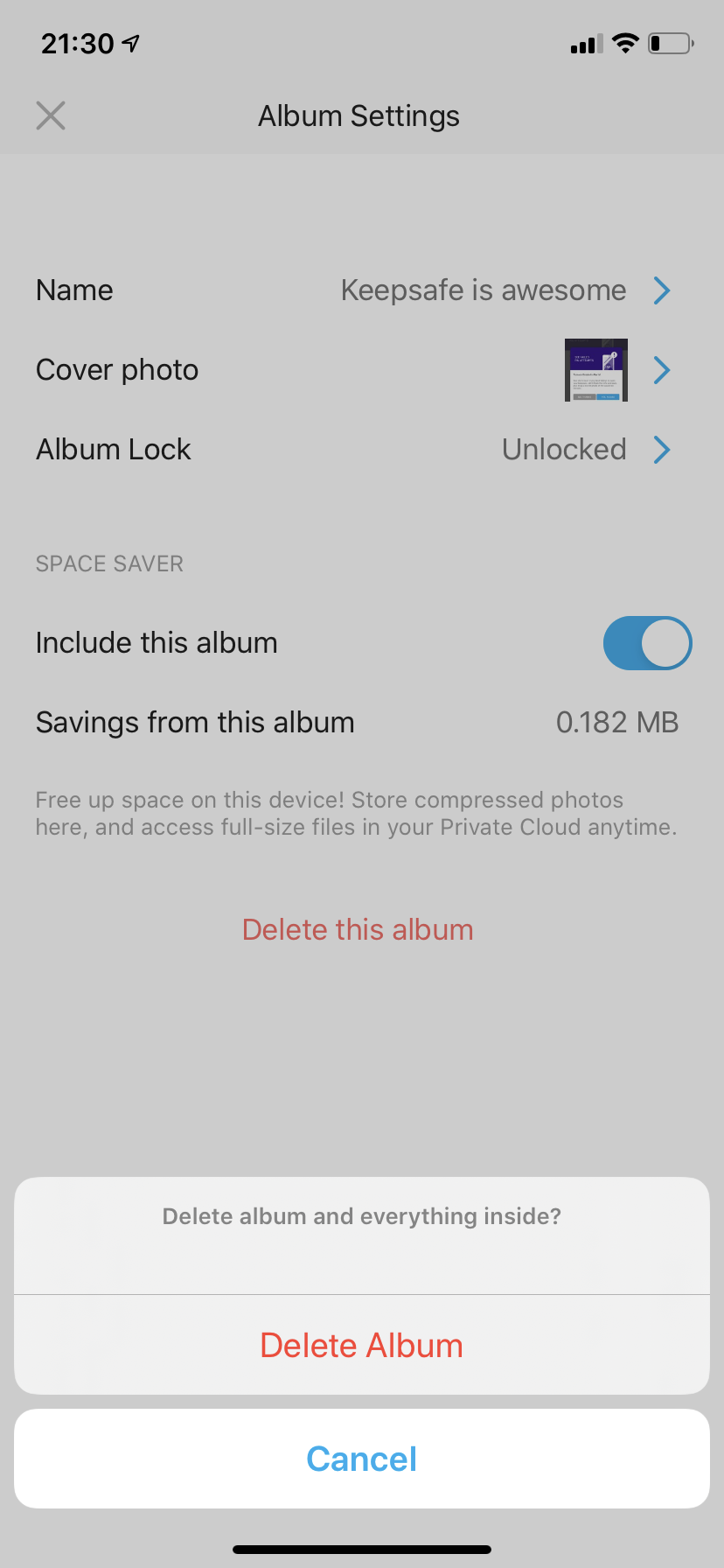 Deleting an album – Keepsafe Support